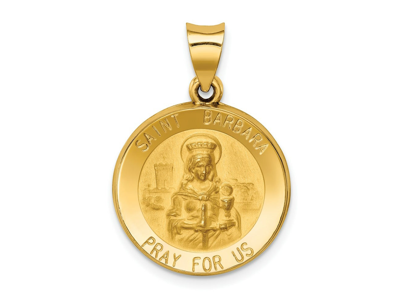 FJC Finejewelers 14 kt Yellow Gold Polished and Satin St. Barbara Medal Hollow Charm 26 x 18 mm
