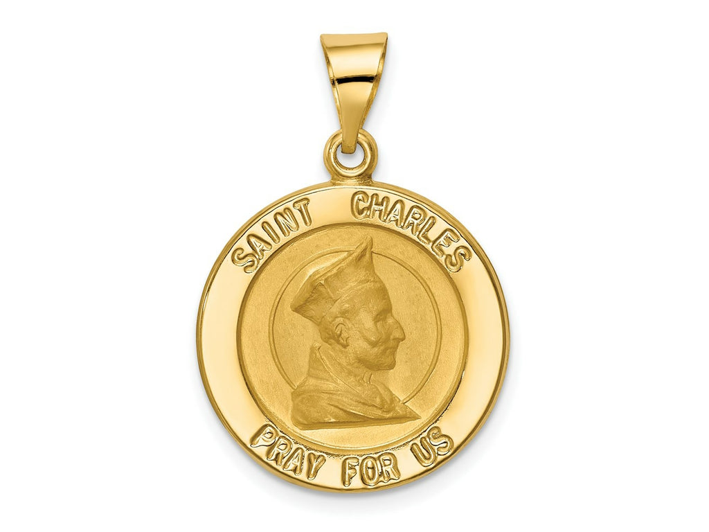 FJC Finejewelers 14 kt Yellow Gold Polished and Satin St. Charles Medal Hollow Charm 29 x 19 mm