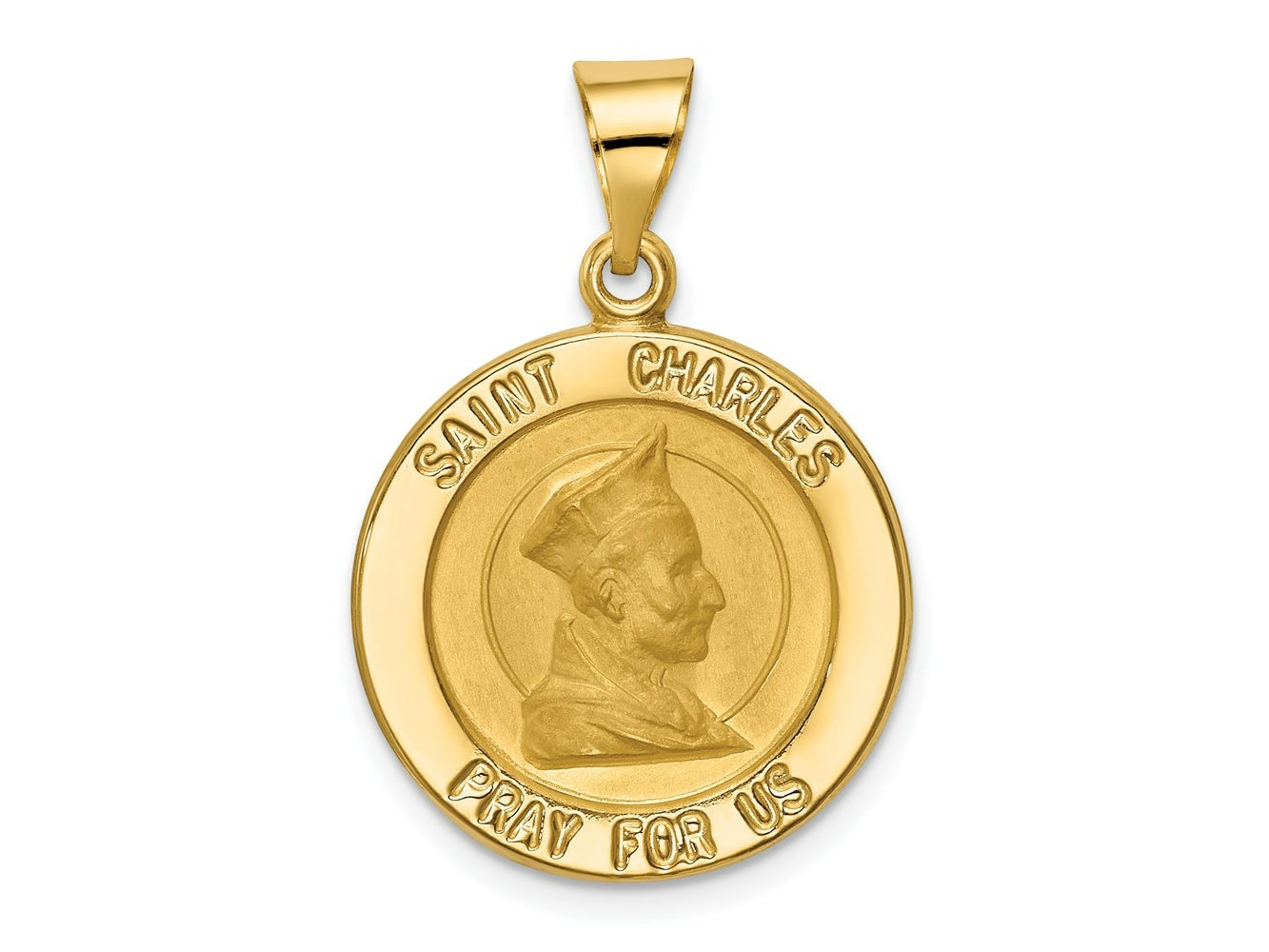 FJC Finejewelers 14 kt Yellow Gold Polished and Satin St. Charles Medal Hollow Charm 29 x 19 mm
