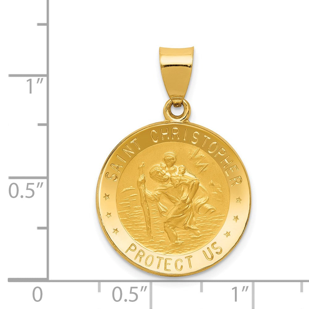 FJC Finejewelers 14 kt Yellow Gold Polished and Satin St. Christopher Medal Hollow Charm 29 x 19 mm