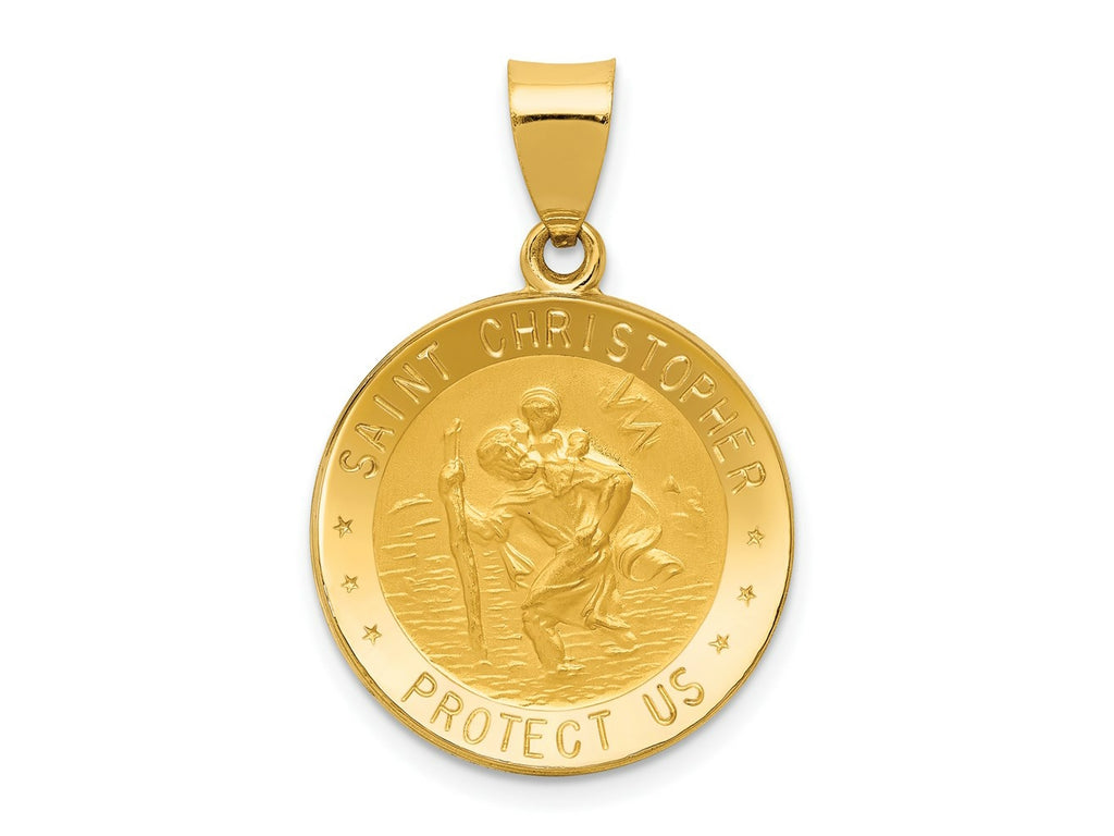 FJC Finejewelers 14 kt Yellow Gold Polished and Satin St. Christopher Medal Hollow Charm 29 x 19 mm