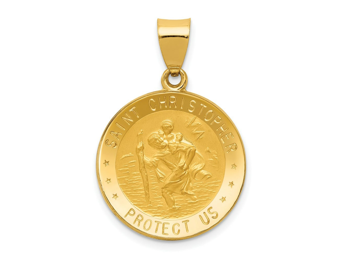 FJC Finejewelers 14 kt Yellow Gold Polished and Satin St. Christopher Medal Hollow Charm 29 x 19 mm