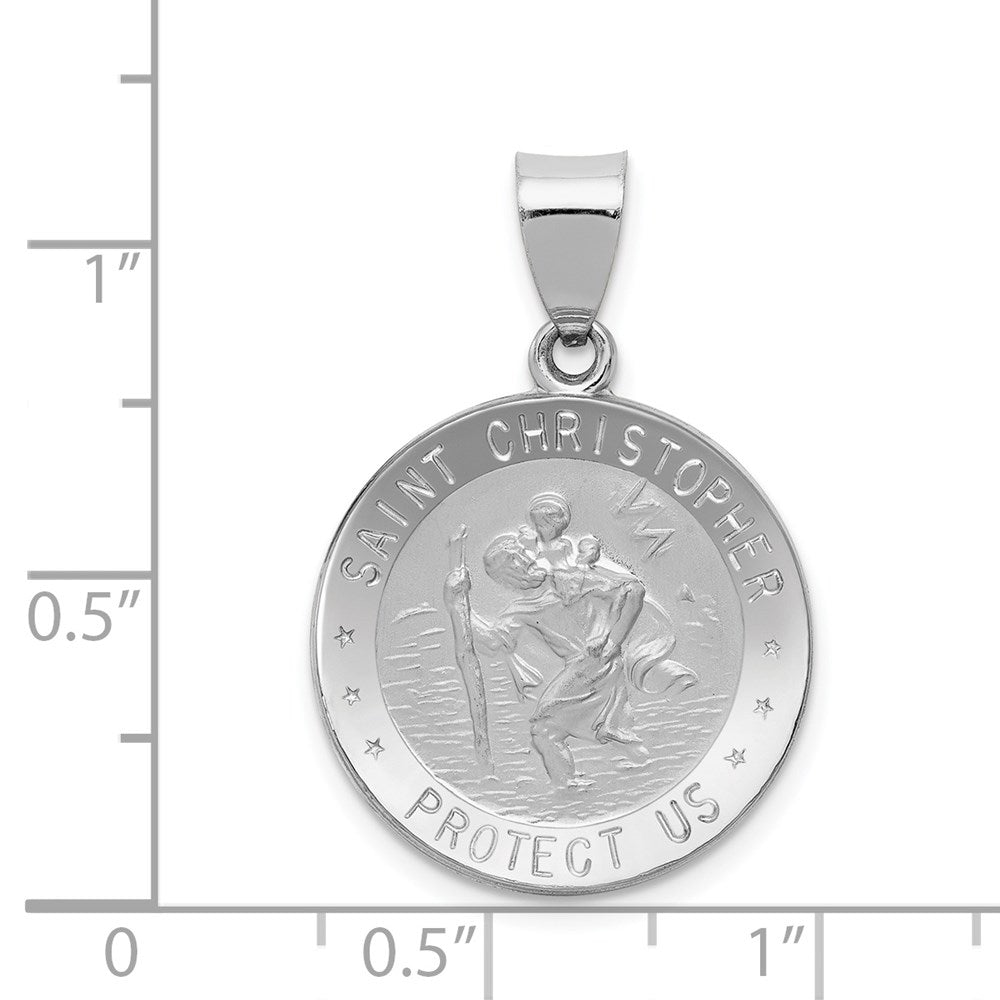 FJC Finejewelers 14 kt White Gold Polished Satin Saint Christopher Medal Hollow Charm 29 mm x 19 mm