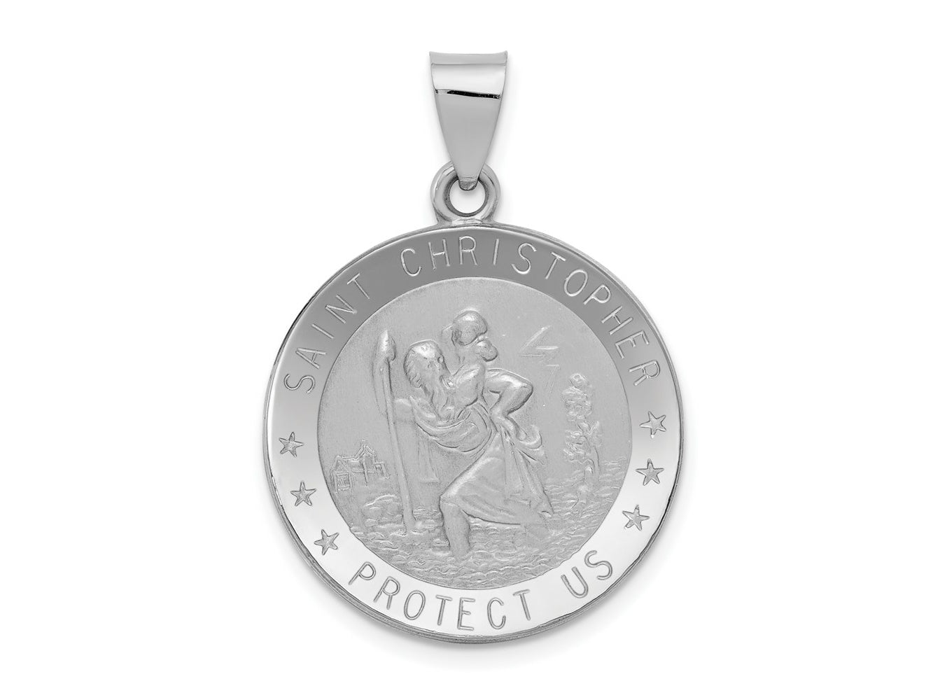 FJC Finejewelers 14 kt White Gold Polished Satin Saint Christopher Medal Hollow Charm 32 mm x 22 mm