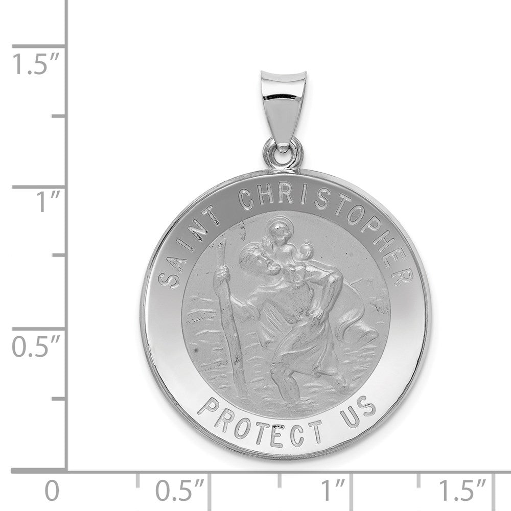 FJC Finejewelers 14 kt White Gold Polished Satin Saint Christopher Medal Hollow Charm 35 mm x 26 mm
