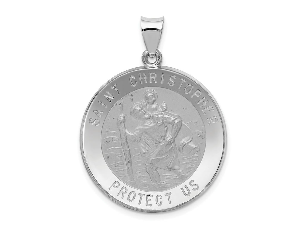 FJC Finejewelers 14 kt White Gold Polished Satin Saint Christopher Medal Hollow Charm 35 mm x 26 mm
