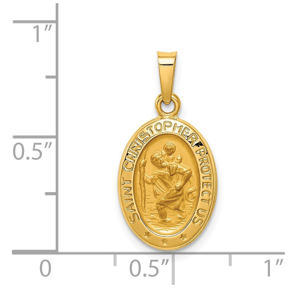FJC Finejewelers 14 kt Yellow Gold Polished and Satin St. Christopher Medal Hollow Charm 22 x 11 mm