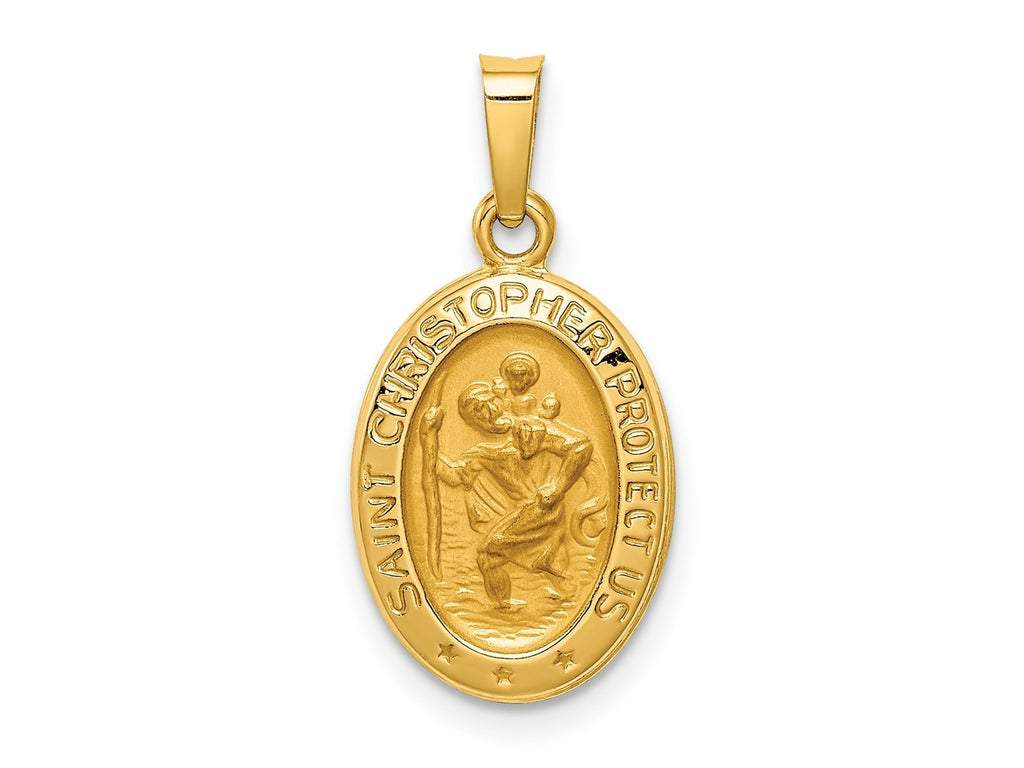 FJC Finejewelers 14 kt Yellow Gold Polished and Satin St. Christopher Medal Hollow Charm 22 x 11 mm