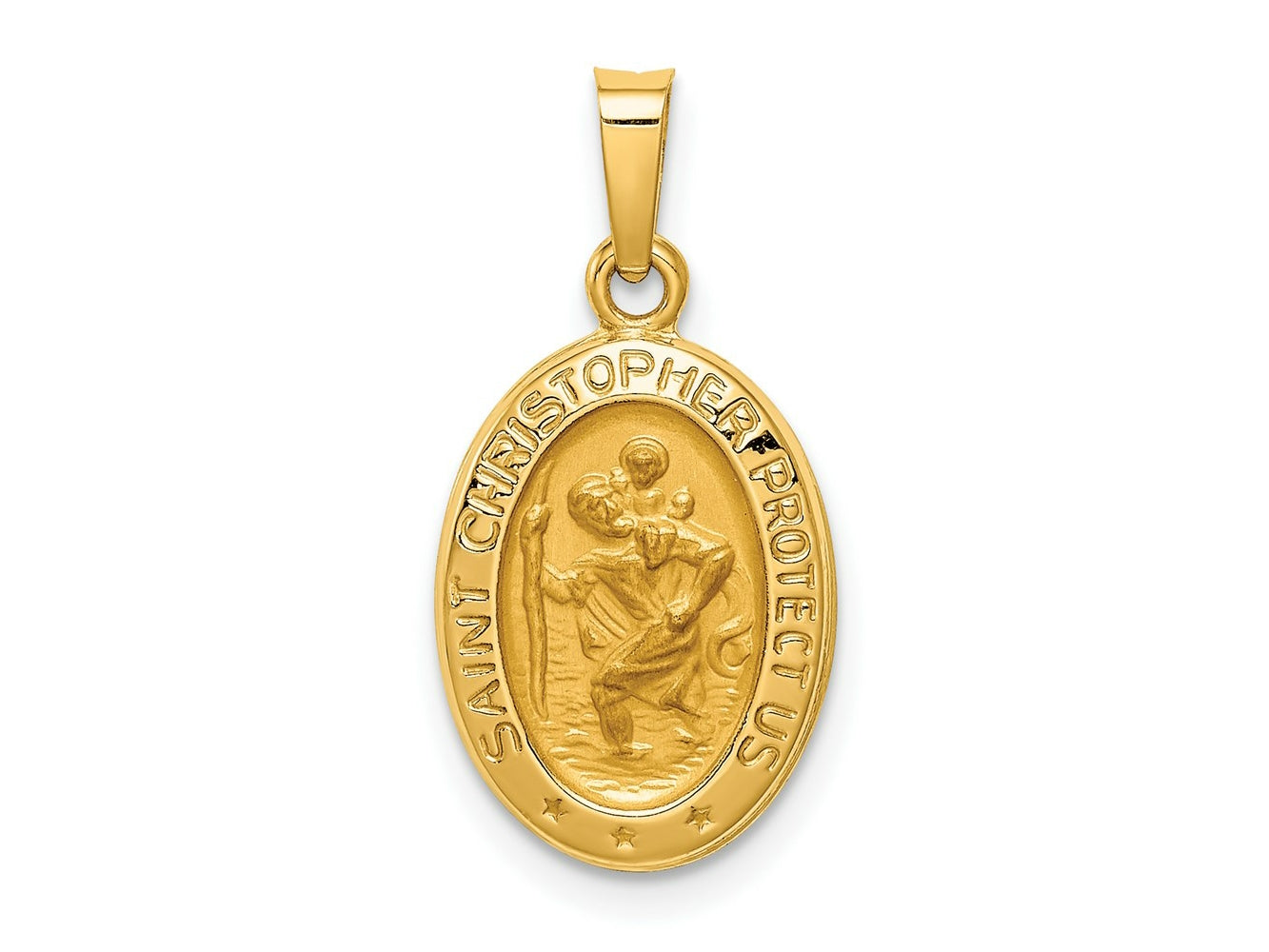 FJC Finejewelers 14 kt Yellow Gold Polished and Satin St. Christopher Medal Hollow Charm 22 x 11 mm