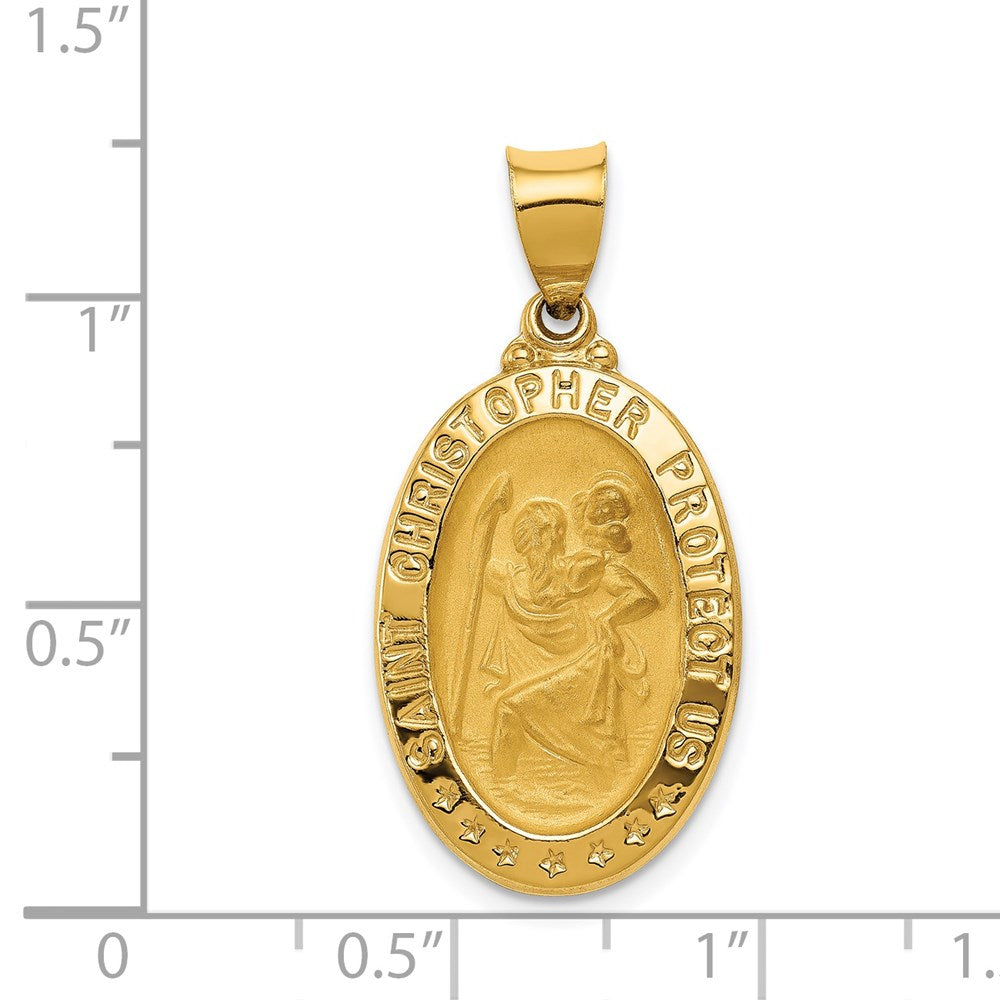 FJC Finejewelers 14 kt Yellow Gold Polished and Satin St. Christopher Medal Hollow Charm 31 x 15 mm