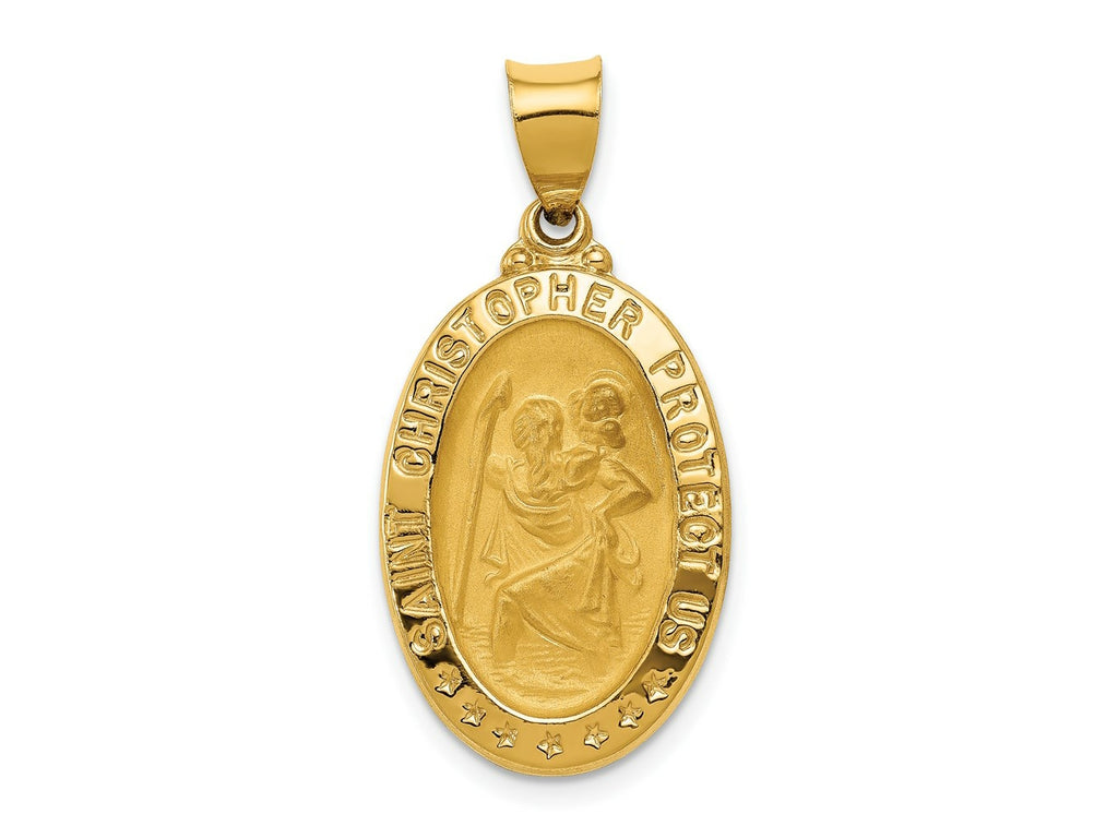 FJC Finejewelers 14 kt Yellow Gold Polished and Satin St. Christopher Medal Hollow Charm 31 x 15 mm