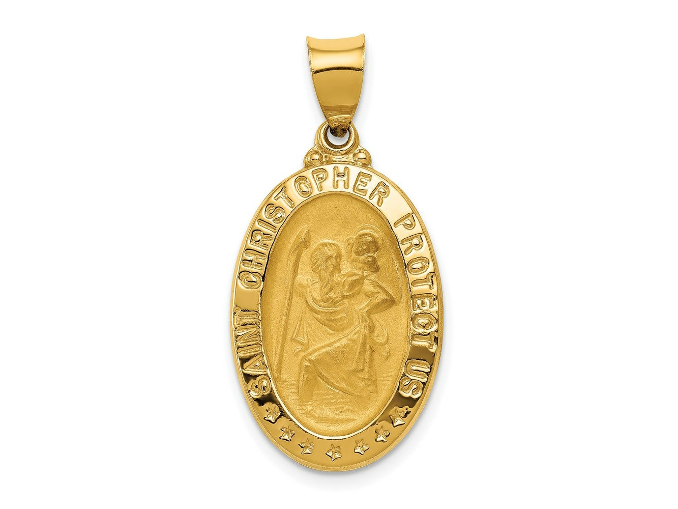 FJC Finejewelers 14 kt Yellow Gold Polished and Satin St. Christopher Medal Hollow Charm 31 x 15 mm