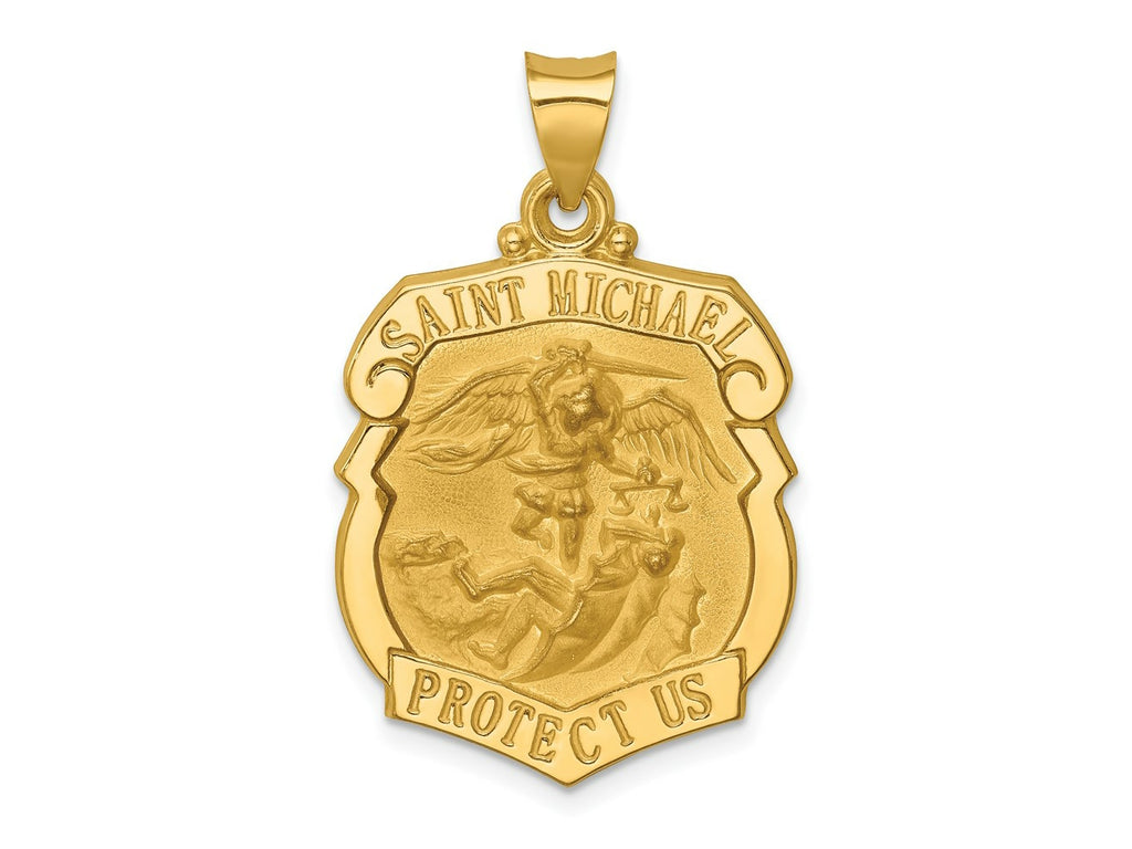 FJC Finejewelers 14 kt Yellow Gold Polished and Satin St. Michael Badge Medal Hollow Charm 28 x 21 mm