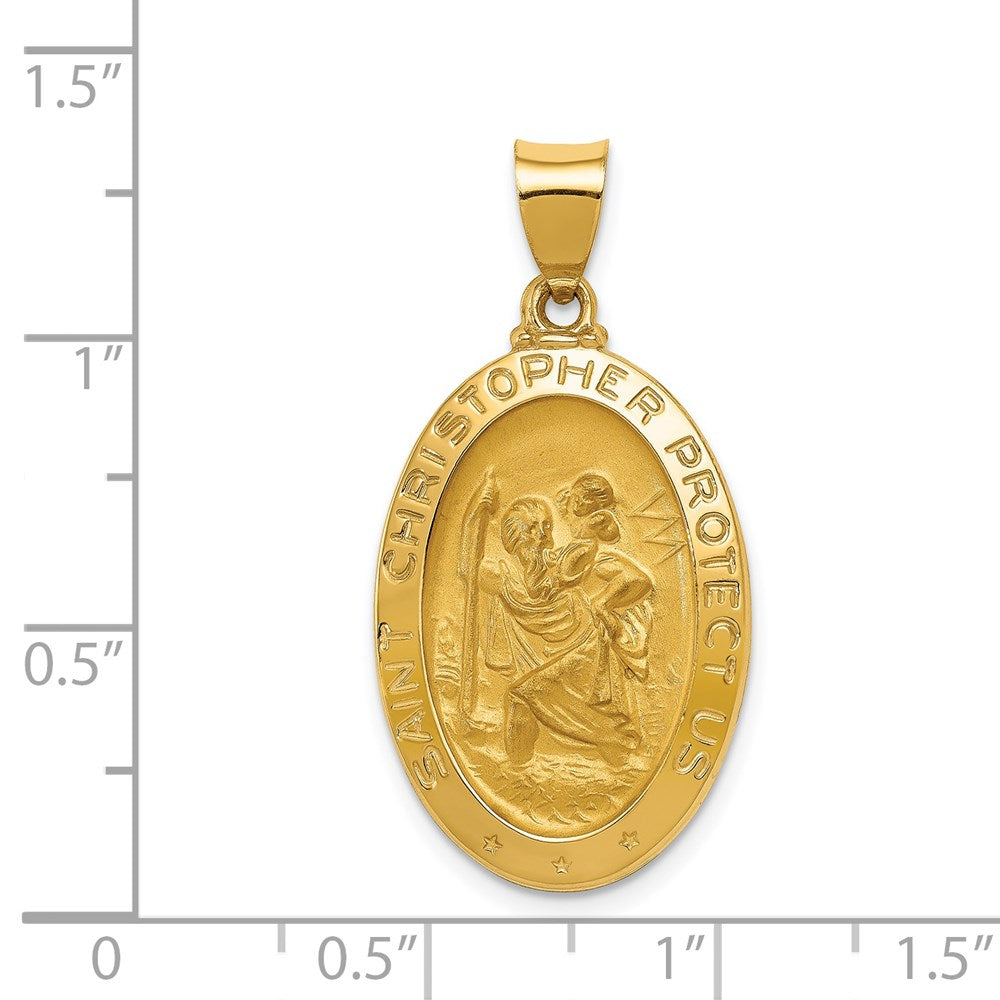 FJC Finejewelers 14 kt Yellow Gold Polished and Satin St Christopher Medal Hollow Charm 33 x 17 mm