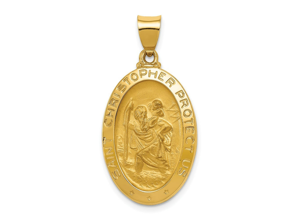 FJC Finejewelers 14 kt Yellow Gold Polished and Satin St Christopher Medal Hollow Charm 33 x 17 mm