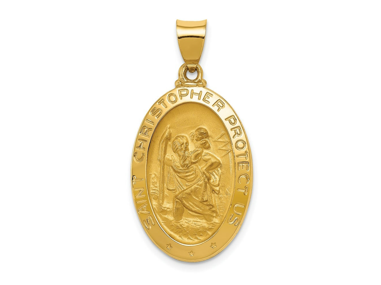 FJC Finejewelers 14 kt Yellow Gold Polished and Satin St Christopher Medal Hollow Charm 33 x 17 mm