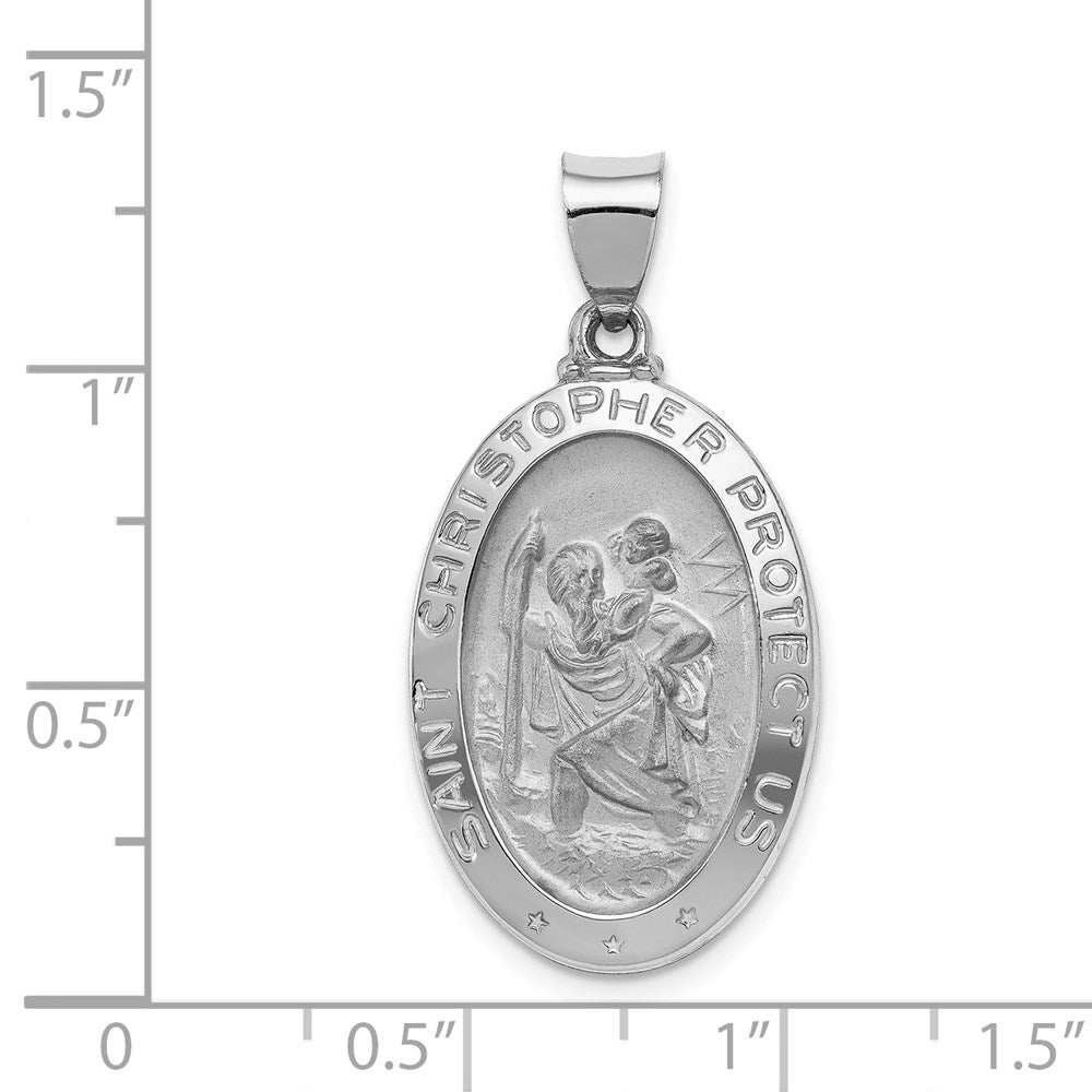 FJC Finejewelers 14 kt White Gold Polished Satin Saint Christopher Medal Hollow Charm 33 mm x 17 mm