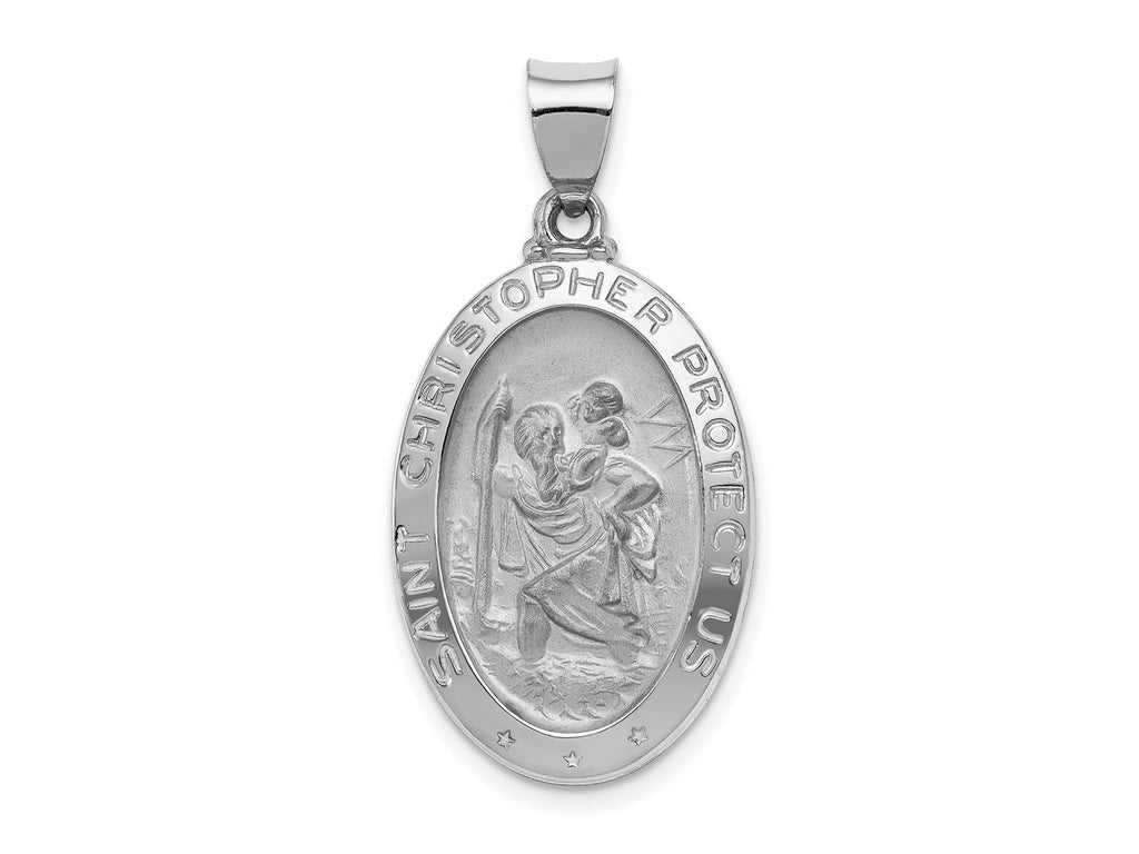 FJC Finejewelers 14 kt White Gold Polished Satin Saint Christopher Medal Hollow Charm 33 mm x 17 mm