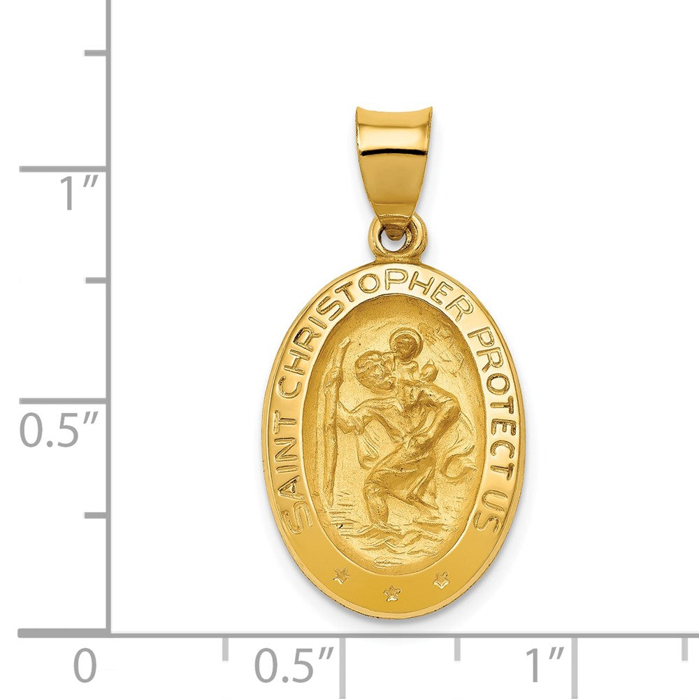 FJC Finejewelers 14 kt Yellow Gold Polished and Satin St Christopher Medal Hollow Charm 28 x 15 mm