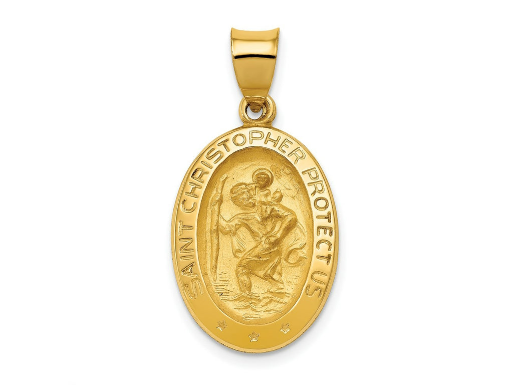 FJC Finejewelers 14 kt Yellow Gold Polished and Satin St Christopher Medal Hollow Charm 28 x 15 mm