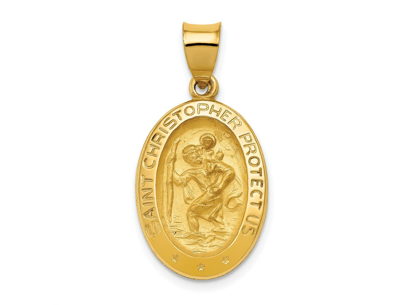 FJC Finejewelers 14 kt Yellow Gold Polished and Satin St Christopher Medal Hollow Charm 28 x 15 mm