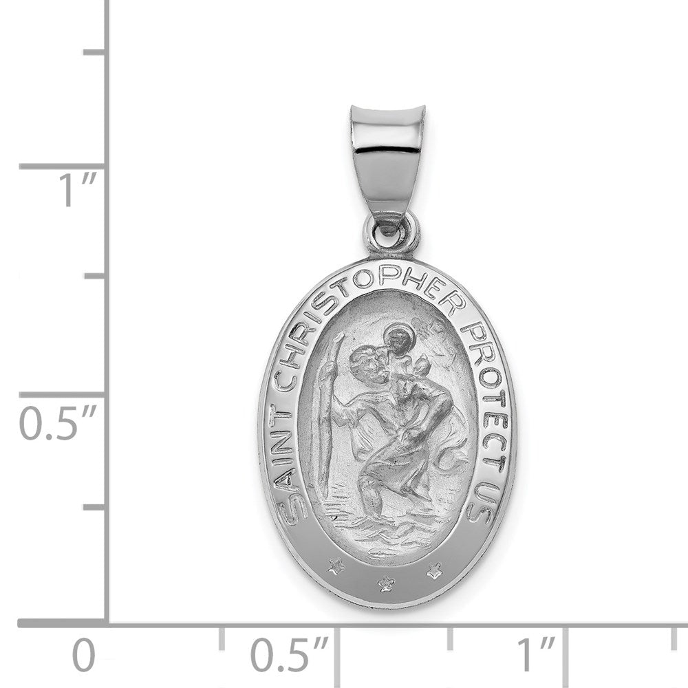 FJC Finejewelers 14 kt White Gold Polished/Satin Saint Christopher Medal Hollow Charm 28 mm x 15 mm