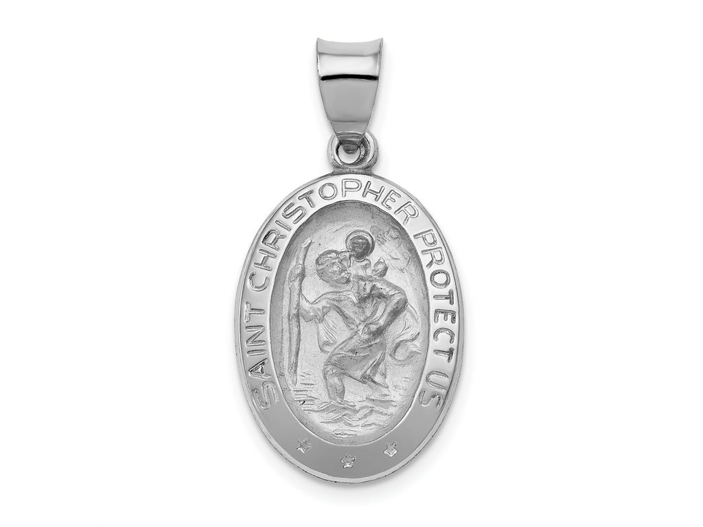 FJC Finejewelers 14 kt White Gold Polished/Satin Saint Christopher Medal Hollow Charm 28 mm x 15 mm