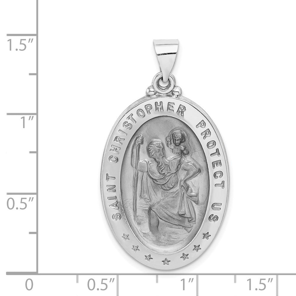 FJC Finejewelers 14 kt White Gold Polished Satin Saint Christopher Medal Hollow Charm 37 mm x 21 mm