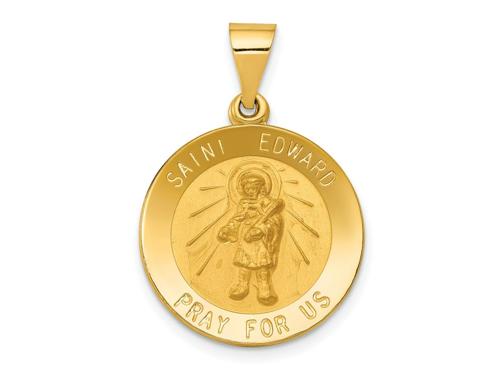 FJC Finejewelers 14 kt Yellow Gold Polished and Satin St Edward Medal Hollow Charm 26 x 18 mm