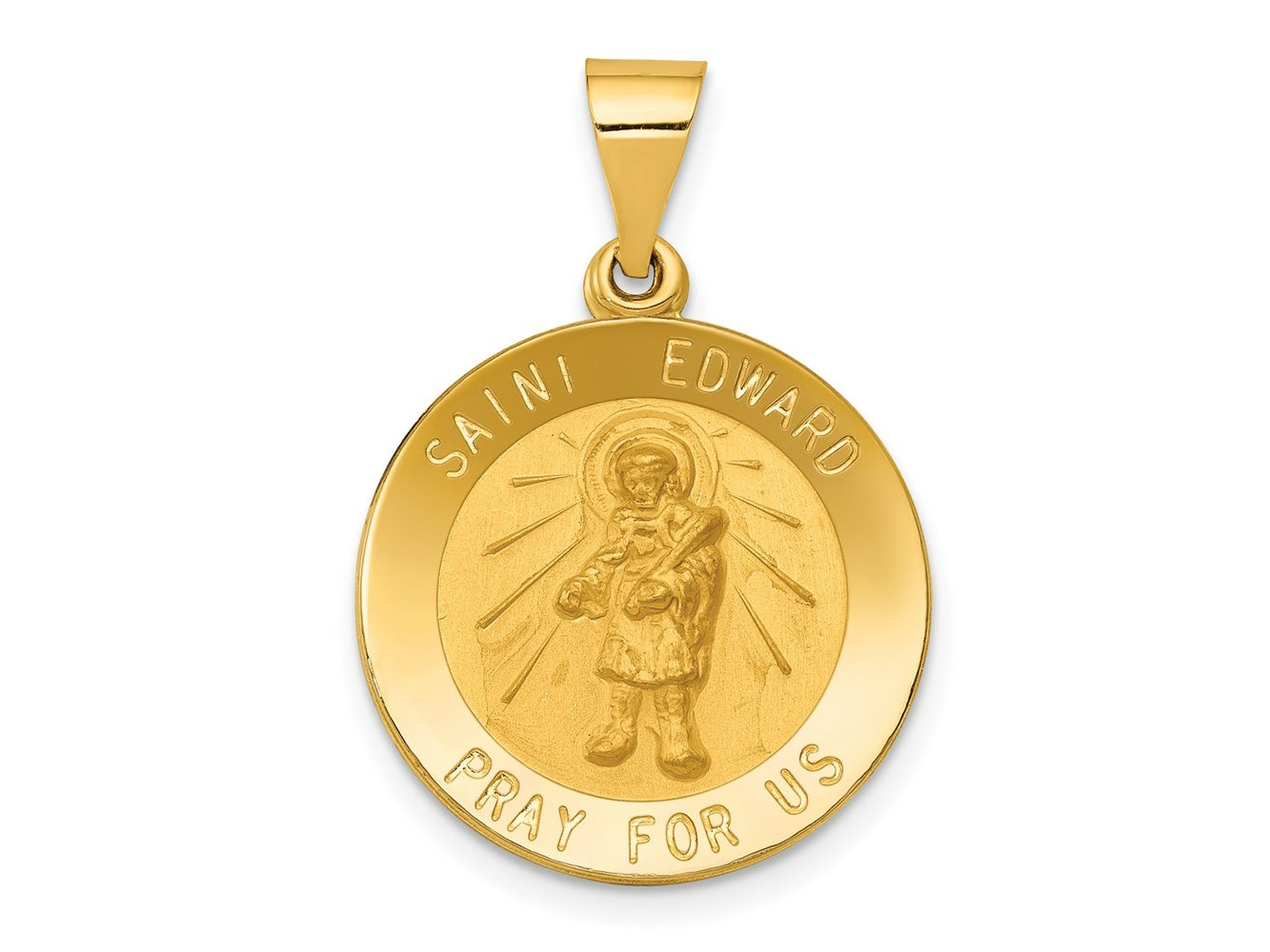 FJC Finejewelers 14 kt Yellow Gold Polished and Satin St Edward Medal Hollow Charm 26 x 18 mm