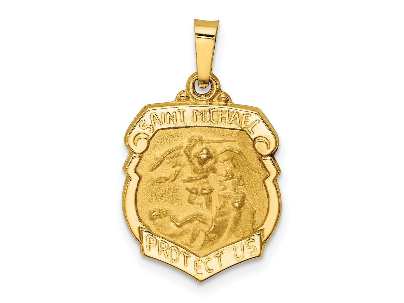 FJC Finejewelers 14 kt Yellow Gold Polished and Satin St Michael Badge Medal Hollow Charm 20 x 14 mm