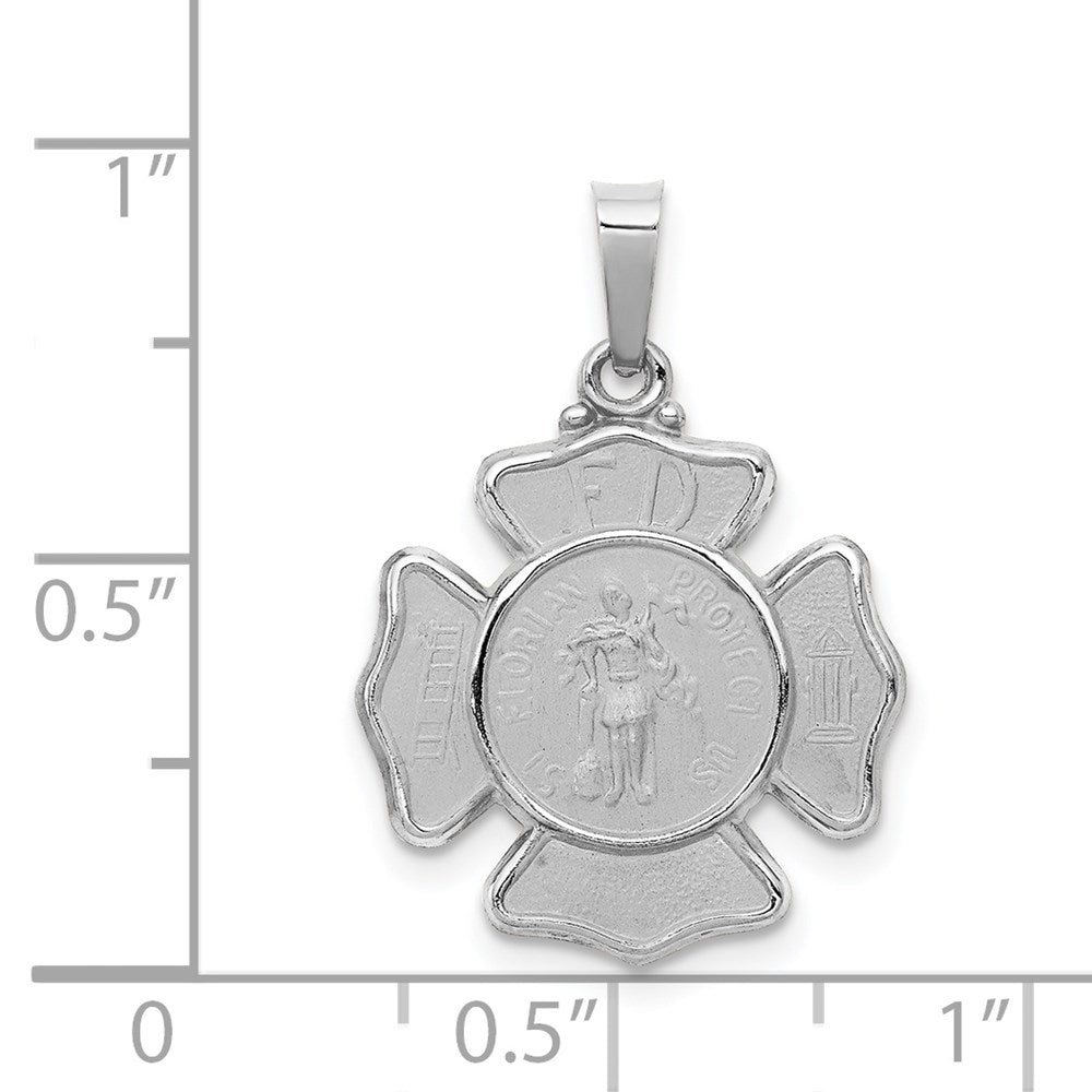FJC Finejewelers 14 kt White Gold Polished and Satin Saint Florian Badge Charm 24 mm x 17 mm