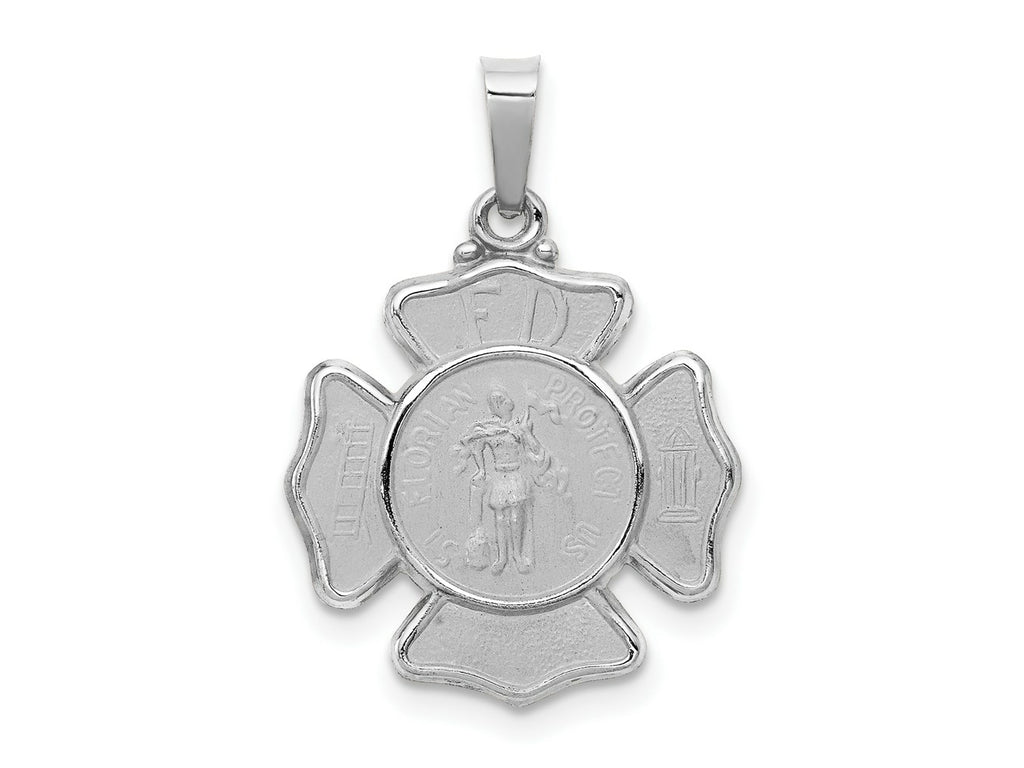 FJC Finejewelers 14 kt White Gold Polished and Satin Saint Florian Badge Charm 24 mm x 17 mm
