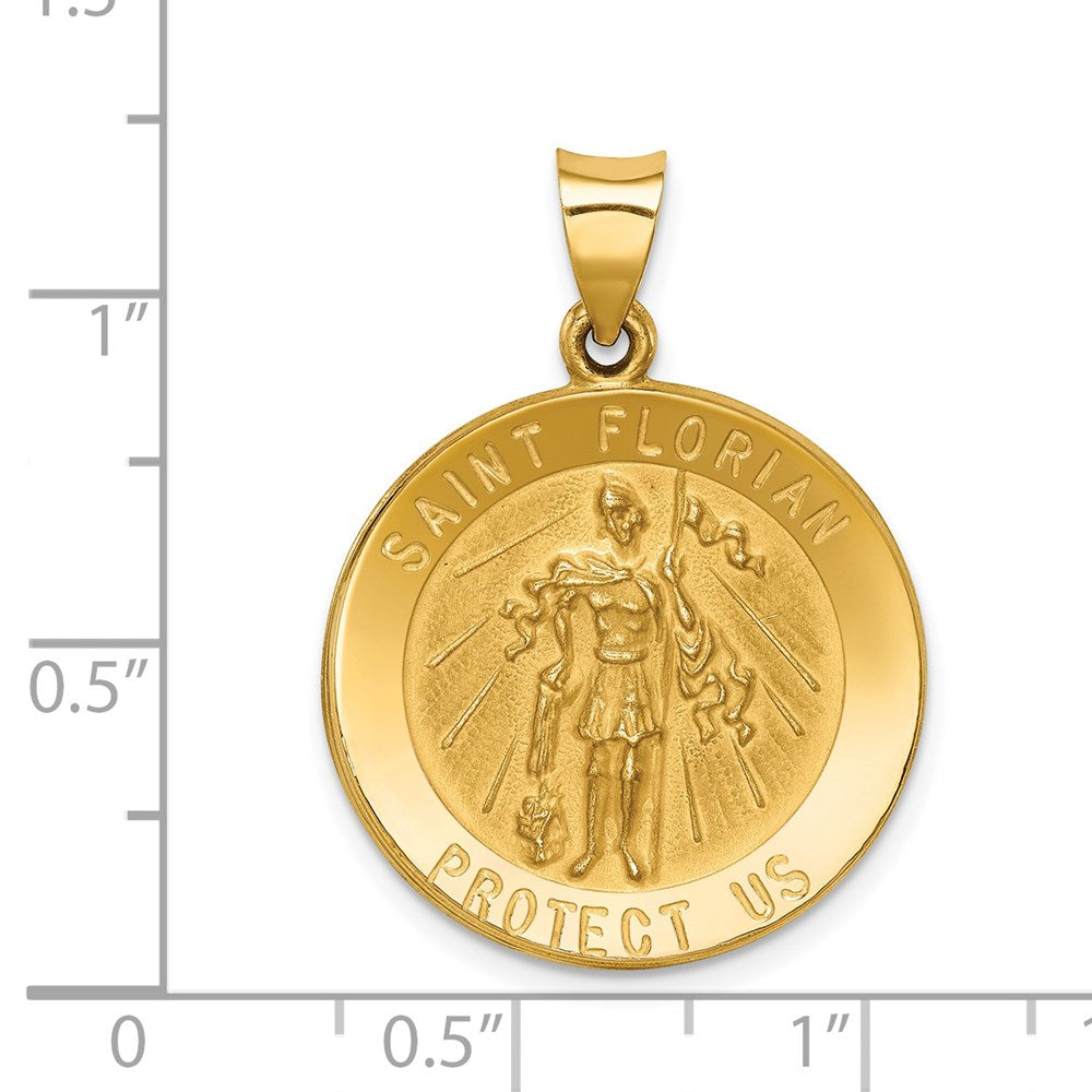 FJC Finejewelers 14 kt Yellow Gold Polished and Satin St Florian Medal Hollow Charm 30 x 22 mm