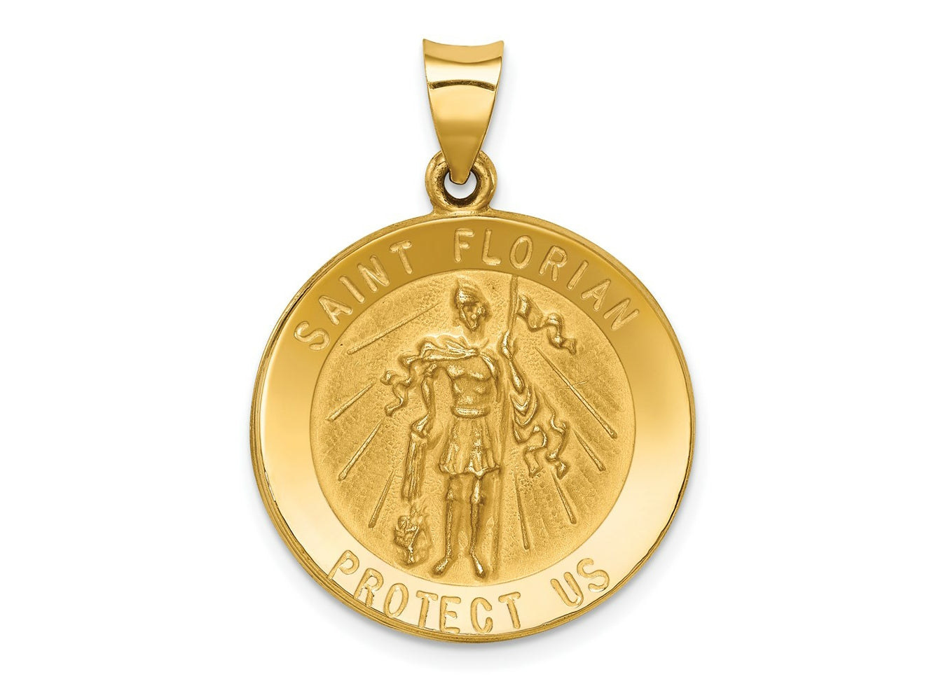 FJC Finejewelers 14 kt Yellow Gold Polished and Satin St Florian Medal Hollow Charm 30 x 22 mm