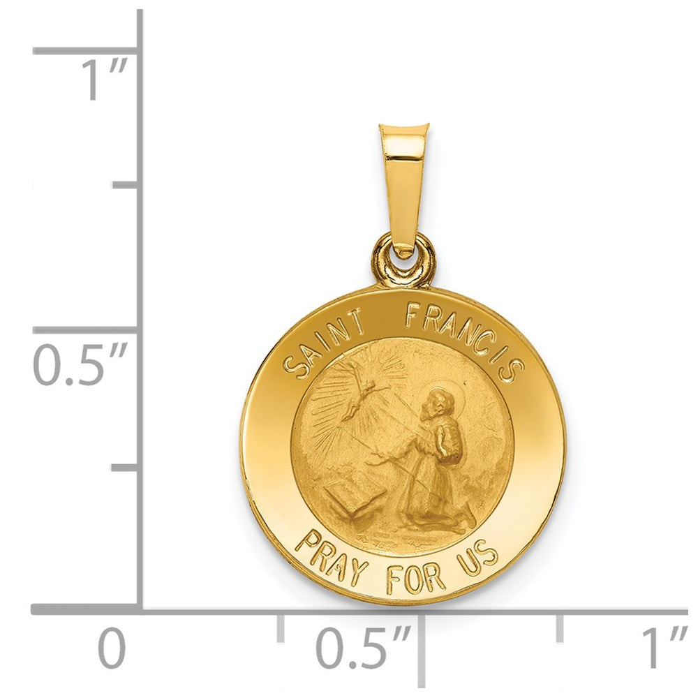FJC Finejewelers 14 kt Yellow Gold Polished and Satin St Francis Medal Hollow Charm 22 x 15 mm
