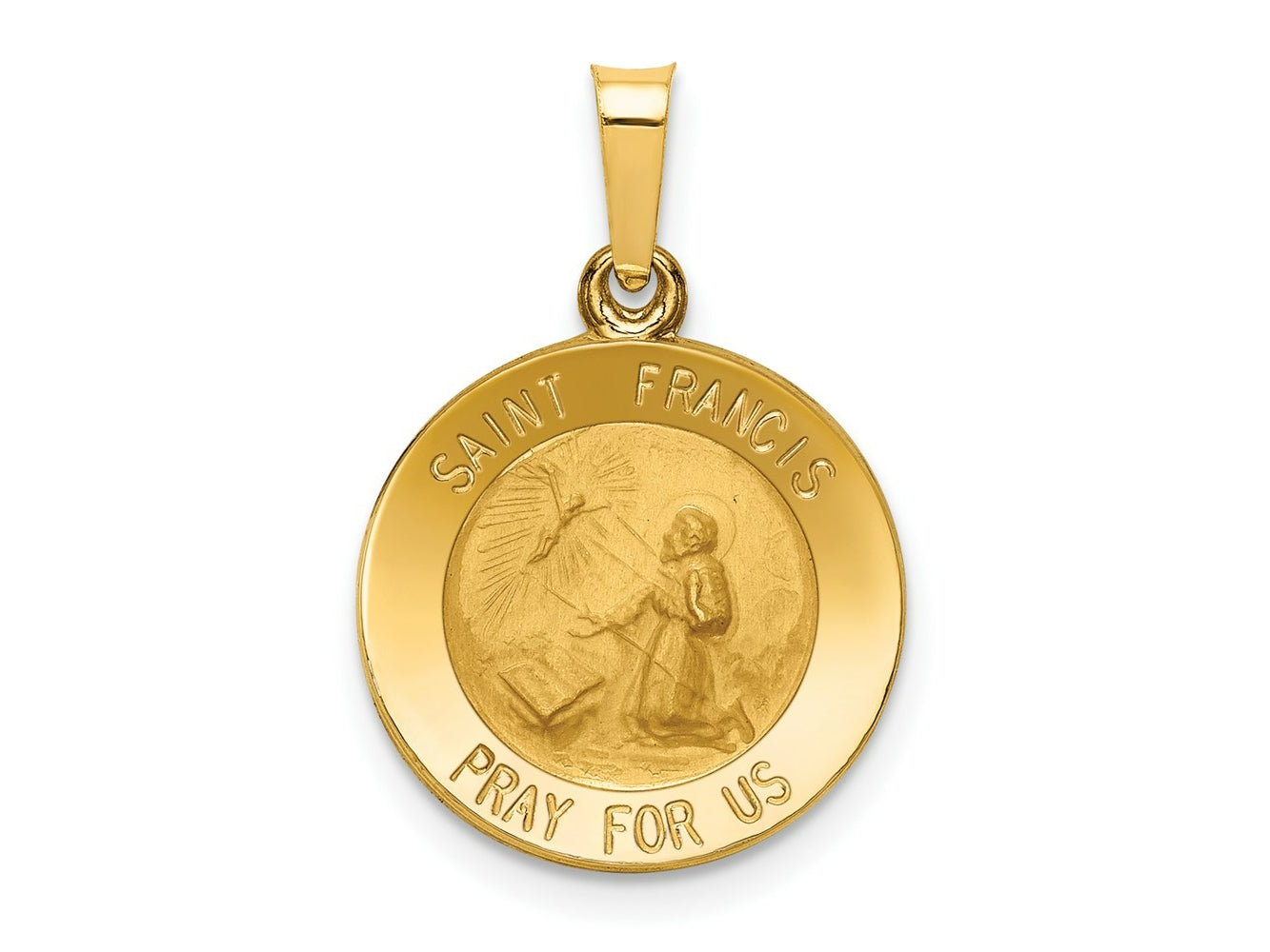 FJC Finejewelers 14 kt Yellow Gold Polished and Satin St Francis Medal Hollow Charm 22 x 15 mm