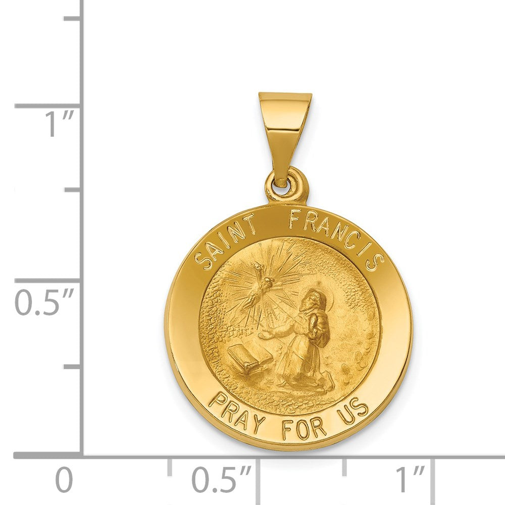 FJC Finejewelers 14 kt Yellow Gold Polished and Satin St Francis Medal Hollow Charm 26 x 18 mm