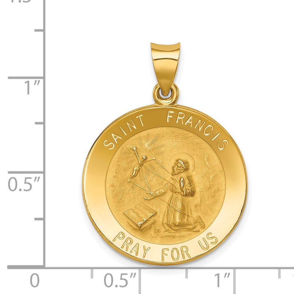 FJC Finejewelers 14 kt Yellow Gold Polished and Satin St Francis Medal Hollow Charm 30 x 22 mm