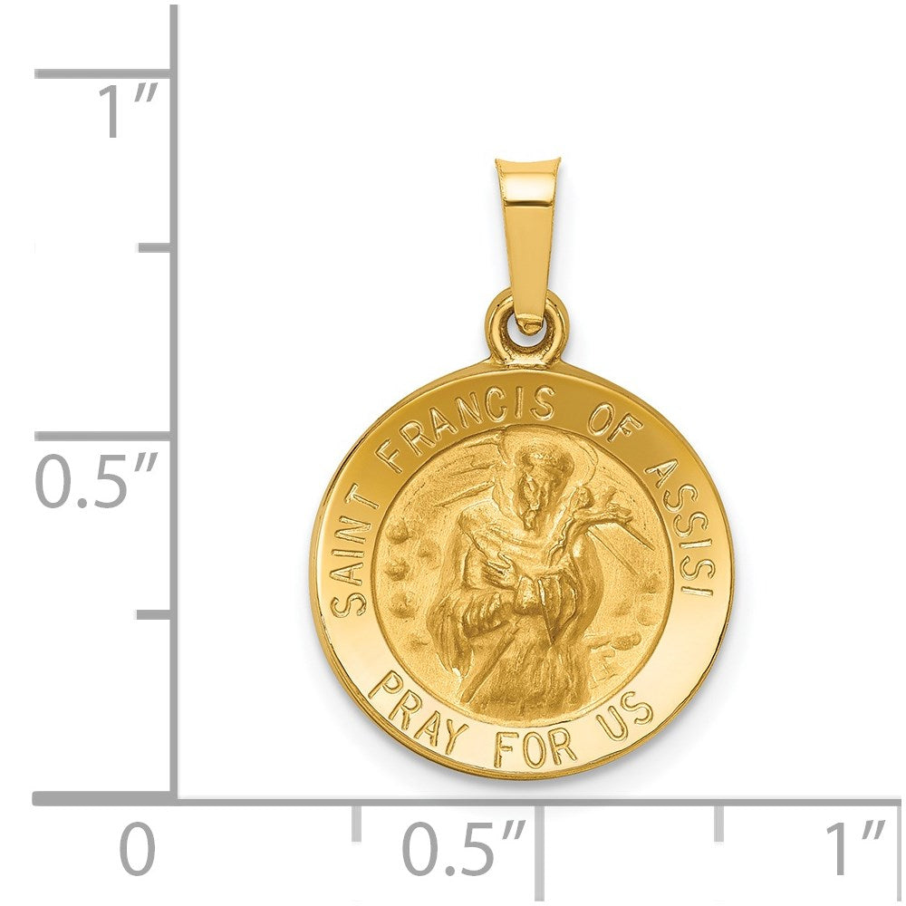 FJC Finejewelers 14 kt Yellow Gold Polished and Satin St Francis of Assisi Medal Hollow Charm 22 x 15 mm