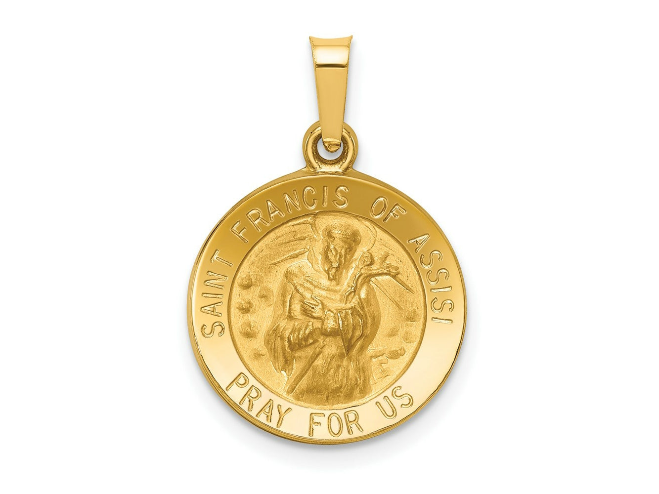 FJC Finejewelers 14 kt Yellow Gold Polished and Satin St Francis of Assisi Medal Hollow Charm 22 x 15 mm