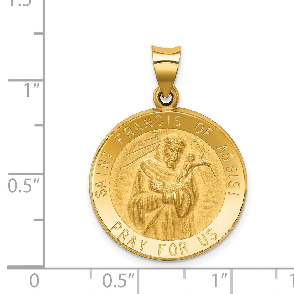 FJC Finejewelers 14 kt Yellow Gold Polished and Satin St Francis of Assisi Medal Hollow Charm 29 x 21 mm