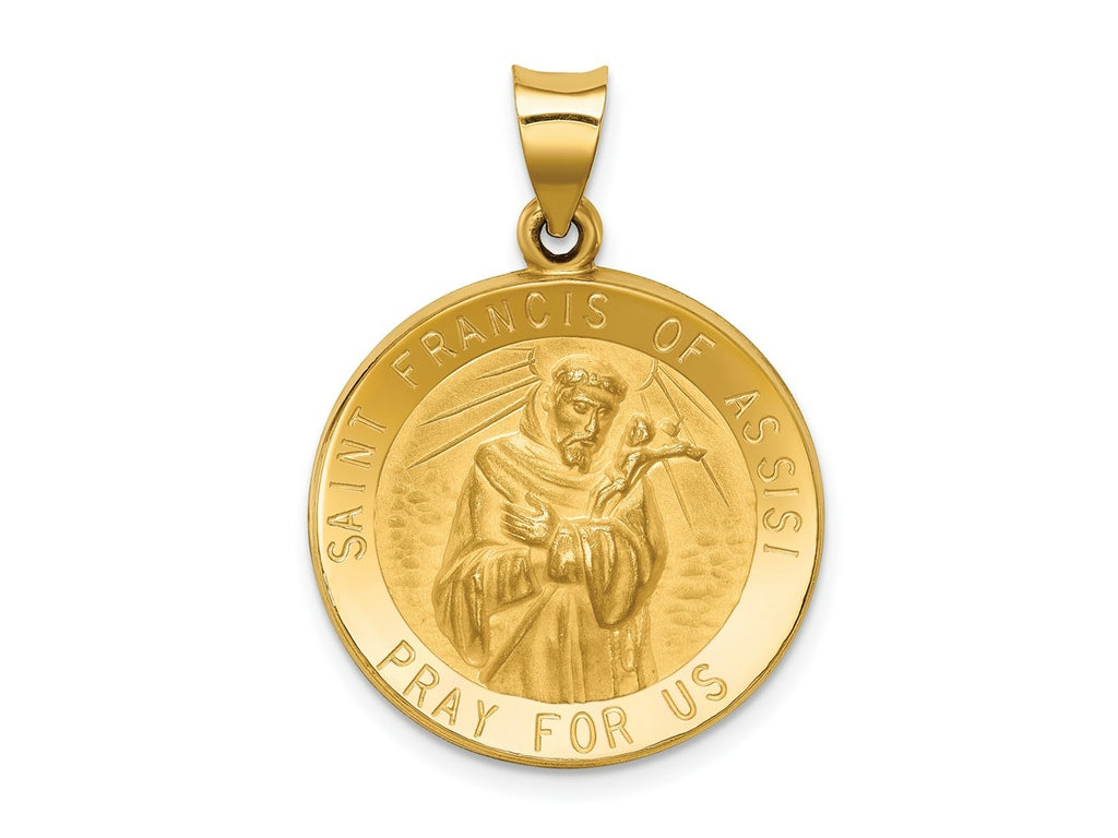 FJC Finejewelers 14 kt Yellow Gold Polished and Satin St Francis of Assisi Medal Hollow Charm 29 x 21 mm