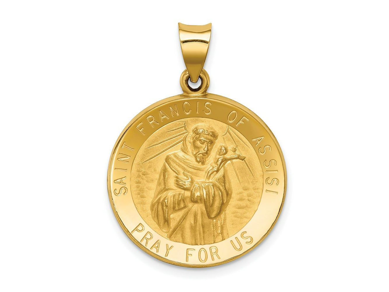FJC Finejewelers 14 kt Yellow Gold Polished and Satin St Francis of Assisi Medal Hollow Charm 29 x 21 mm