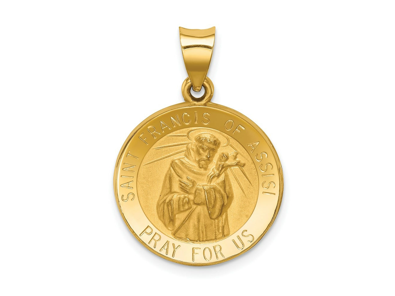 FJC Finejewelers 14 kt Yellow Gold Polished and Satin St Francis of Assisi Medal Hollow Charm 26 x 19 mm