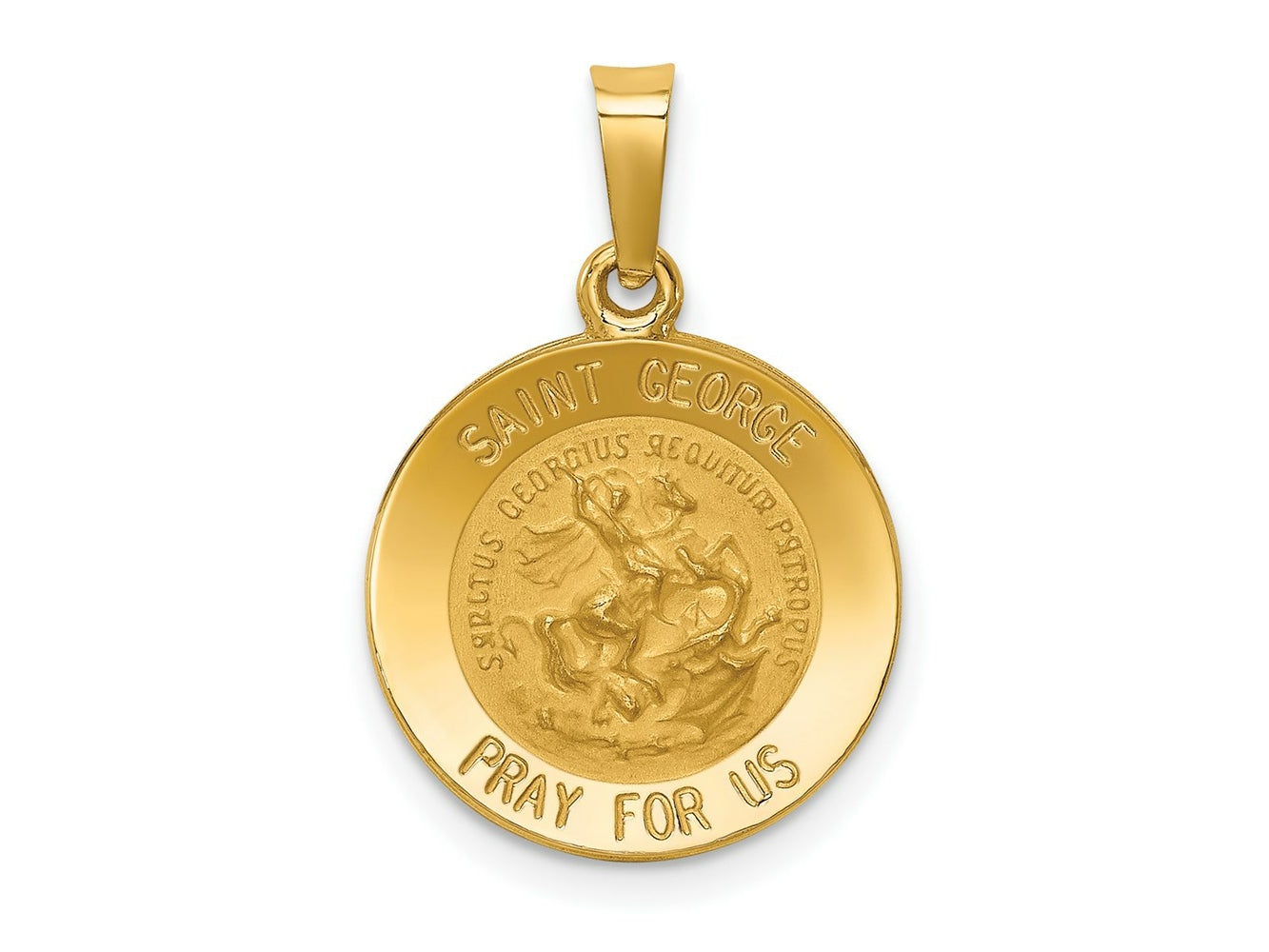 FJC Finejewelers 14 kt Yellow Gold Polished and Satin St George Medal Hollow Charm 22 x 14 mm