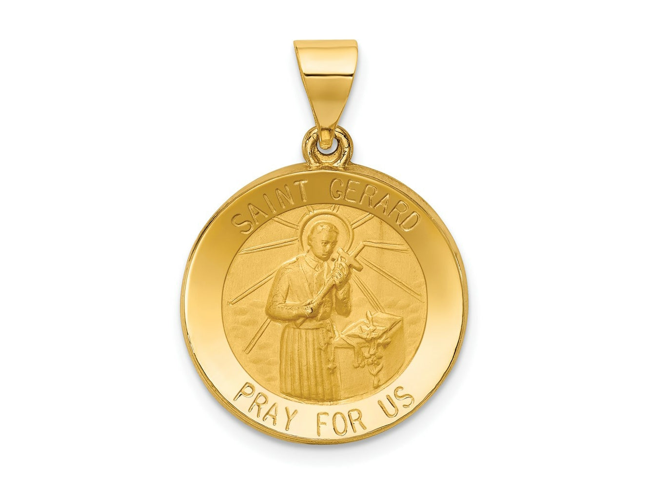 FJC Finejewelers 14 kt Yellow Gold Polished and Satin St Gerard Medal Hollow Charm 26 x 18 mm
