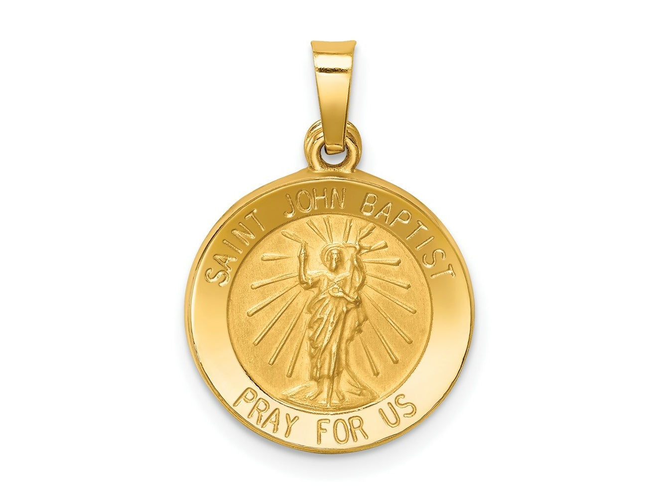 FJC Finejewelers 14 kt Yellow Gold Polished and Satin St John Baptist Medal Hollow Charm 21 x 15 mm