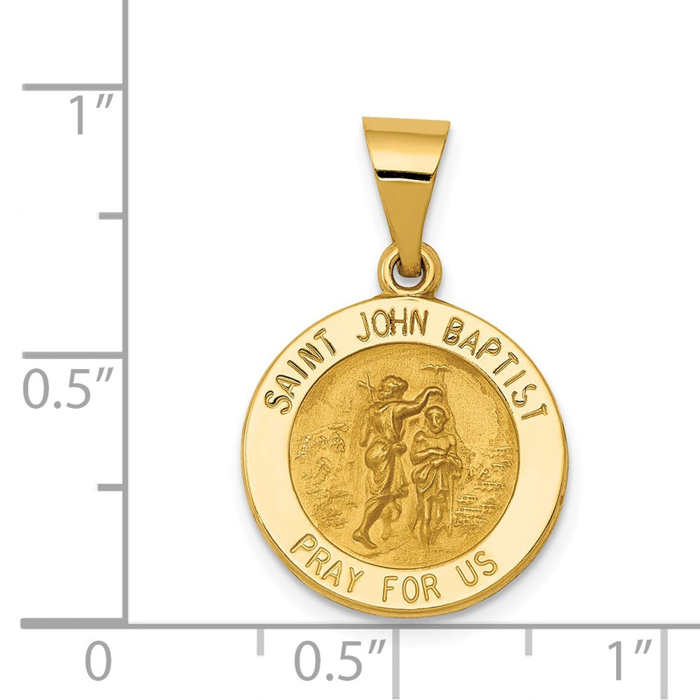 FJC Finejewelers 14 kt Yellow Gold Polished and Satin St John Baptist Medal Hollow Charm 24 x 16 mm