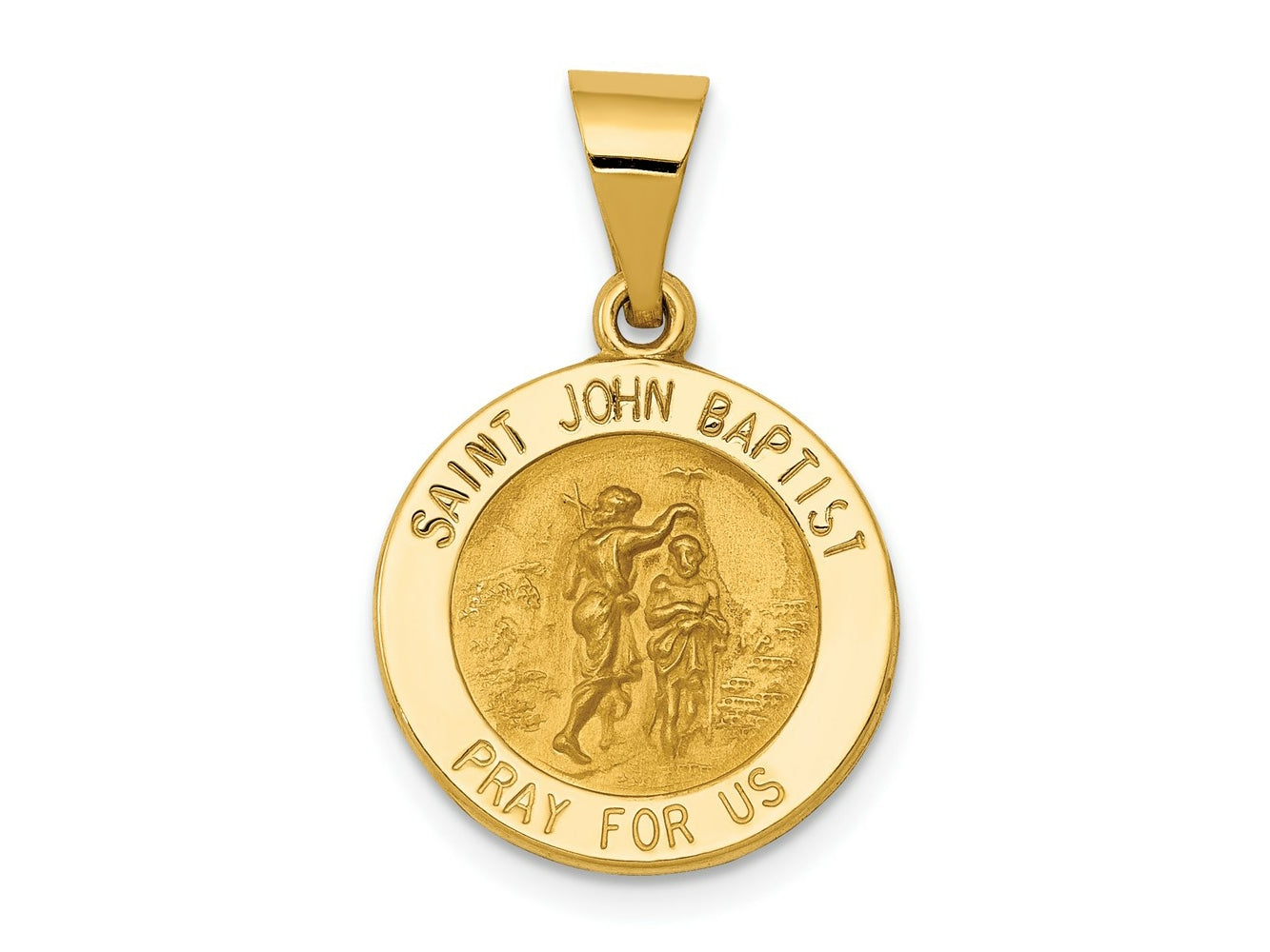 FJC Finejewelers 14 kt Yellow Gold Polished and Satin St John Baptist Medal Hollow Charm 24 x 16 mm